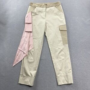 Hellessy Pants Womens 4 Beige Cargo Tapered Mid Rise Rolled Hem Flat Front